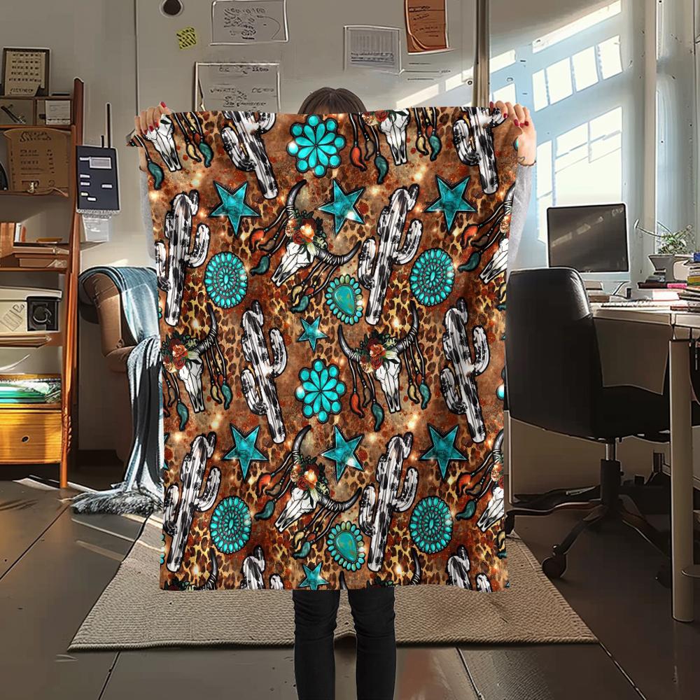 1Pc Western Print Flannel Blanket, High Quality Comfortable for All Seasons, Home Decor, Warmth and Comfort, Perfect for Christmas Gifts