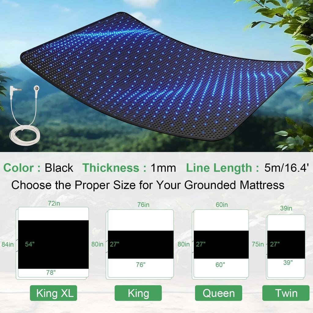 Grounding Mat for Bed Sleep Grounded Pad Anti-Slip PU Leather Grounded Mat with Grounding Cord Anti-Static Mat Ground Mattress