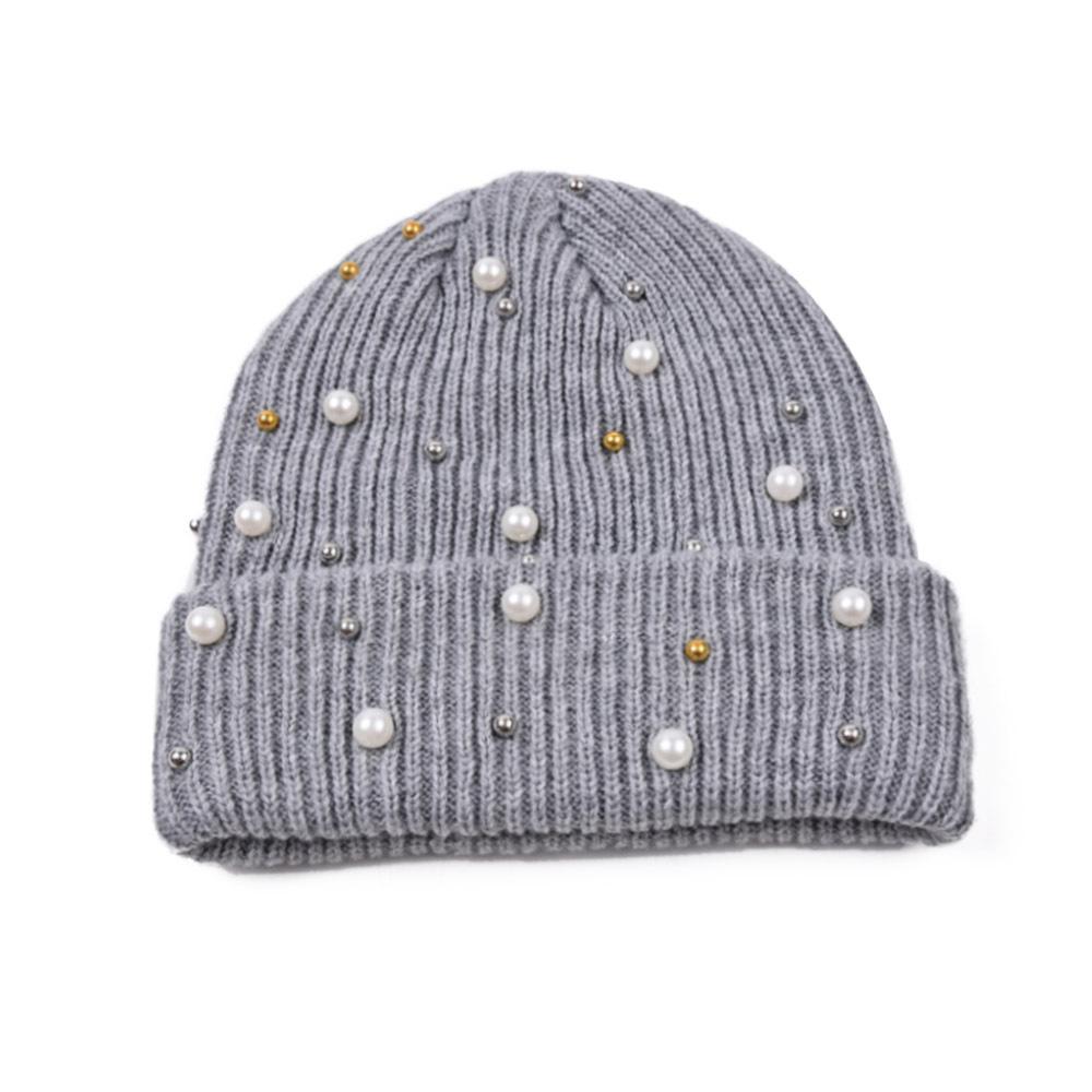 Winter Unisex Knitted Beanie Hat 3D Embroidered Pearl Rhinestones Warm Y2K Style Spandex/Cotton Outdoor