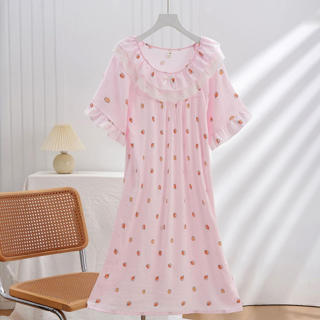 Spot New Women's Spring, Summer and Autumn Clouds Cotton Edge Thin Loose Nightdress Sweet and Cute Loungewear