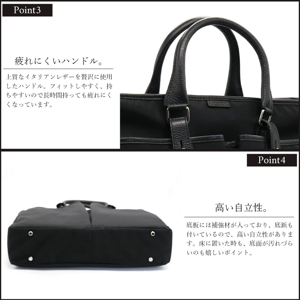 STEFANOMANO Time Limonta Nylon and Genuine Luxury Large Made In Italian Leather Business Commuter Shoulder Office [Limited Offer] 2-Way Briefcase,