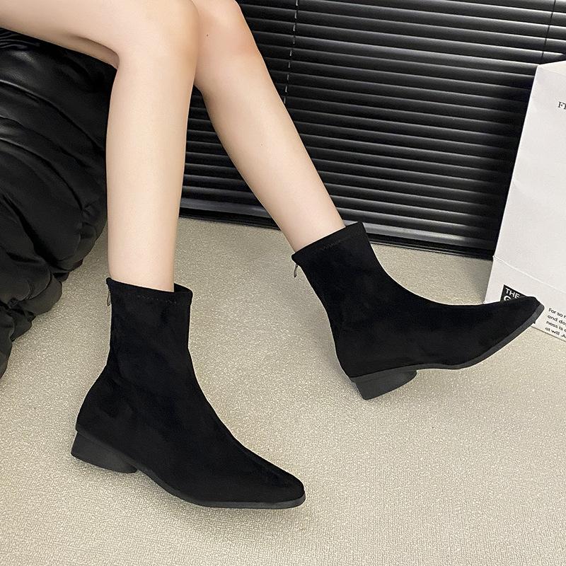 Retro Versatile Solid Color Simple Square Head Thick Heel Thin Boots Women's 2025 Autumn and Winter New Versatile Short Boots Fashion Short Boots