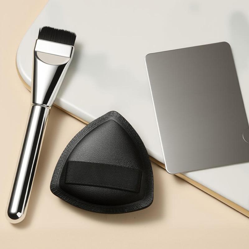 2/4Pcs Professional Makeup Tool Kit With Soft Foundation Brushes Stainless Steel Mixing Palette And Velvet Puff For Home Use