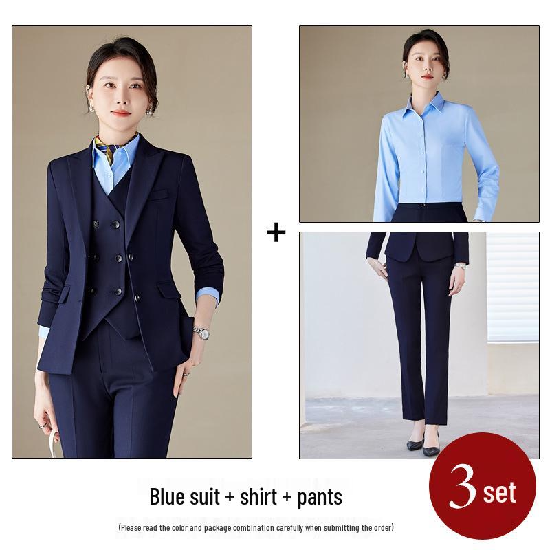 Professional Women's Autumn Suit Set - Formal Workwear for Hotel Front Desk Manager with Long-Sleeved Jacket and Pants