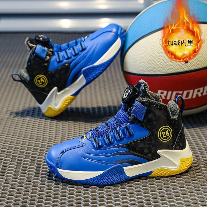 Winter Boys' Sports Shoes Fleece Warm Medium and Older Children's Shoes Size 40 Boys' Basketball Shoes Wear-resistant and Non-slip Large Cotton Shoes