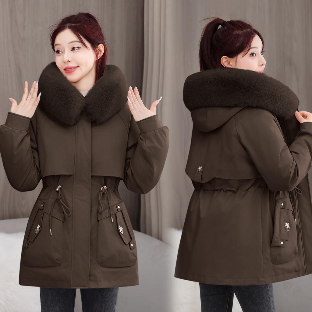 Three-Wear Pie Overcomes Detachable Parker Padded Jacket Women's Winter Big Fur Collar Medium and Long Loose Thickened Padded Jacket