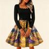 Women's Vintage Square Neck Long Sleeve Halloween Print Evening Dress