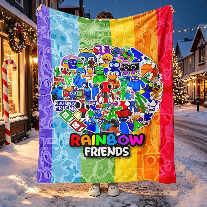 Game Rainbow Friends Pattern Blanket for Home Decoration, Bed, Sofa, Car Travel, Camping, Suitable for All Seasons, Birthday Christmas Gift