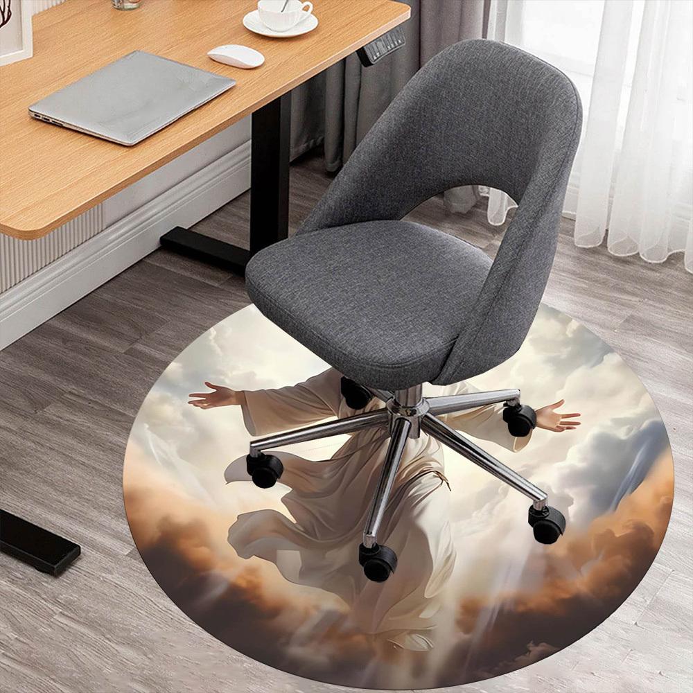 1pc Heavenly Figure, Ascension Round Chair mat Area Rug - Non-Slip, Floor Mat for Office, Bedroom, home decor Christmas Gift p0811047