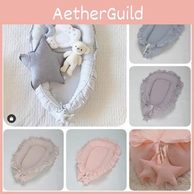 Weiches Baumwollspitze Babynest Tragbares Neugeborenen Liegekissen in Rosa Beige Grau Petrol