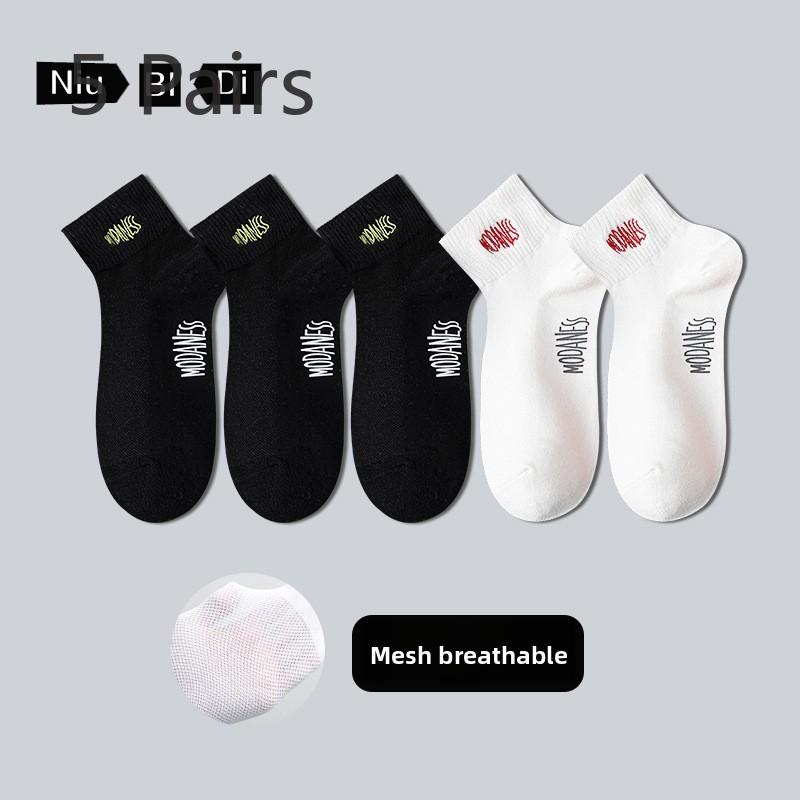 5 Pairs of Men's Spring and Autumn Pure Cotton Sweat Absorbing Breathable Mesh Thin Socks