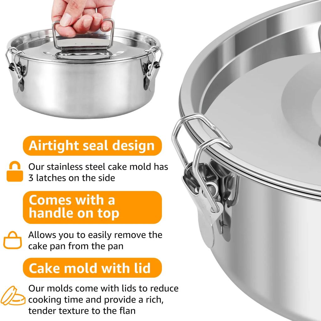 1.5QT Flanform Edelstahl Flanform Runde Kuchenform Backzubehör für Kuchen Käsekuchen Pudding Dessert Küchenzubehör