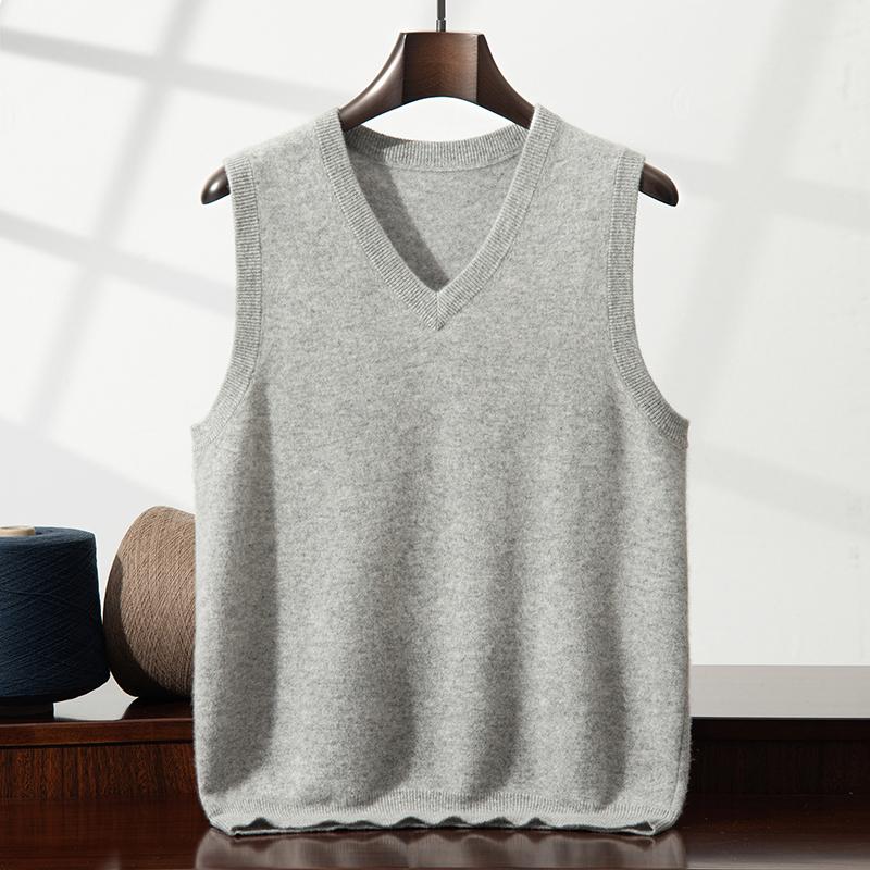 100% kasjmier heren mouwloos business casual effen kleur gebreide trui vest los Trek V-hals Tops T-shirts basic Jumper