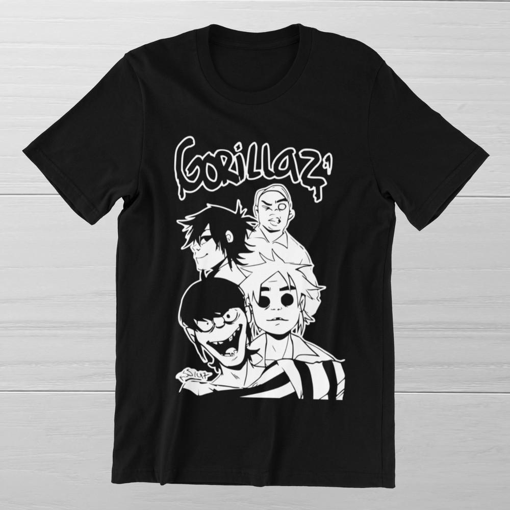 GORILLAZ Поп-рок Хип-хоп Электронная Виртуальная Группа на Футболке из Хлопка Пряденой Пряжи Унисекс L