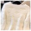 Autumn Winter Women Sweet V-neck Soft Furry Mohair Beading Knitted Sweater Christmas Short Pullover Tops