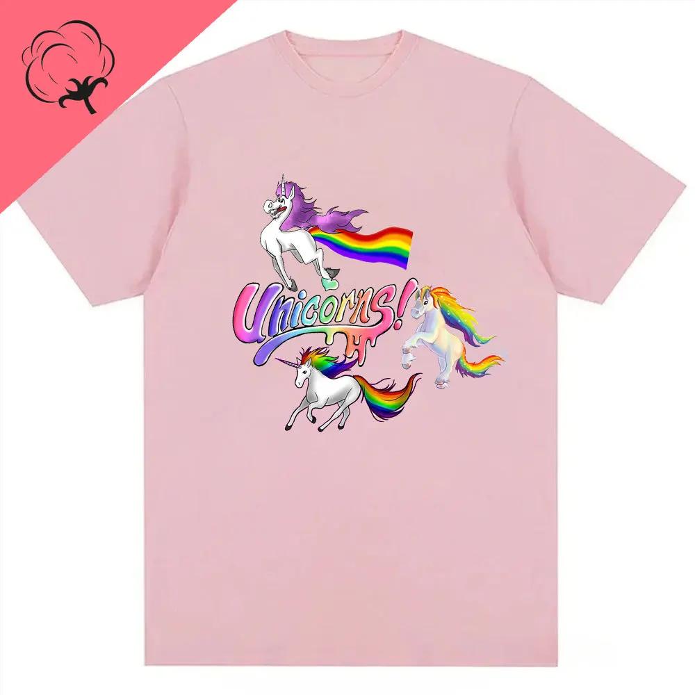 Pánské tričko s jednorožci Duhová grafická trička Vtipná trička Dámská móda Hip Hop Alpha Pánské topy 100% bavlna Unisex Estetické oblečení