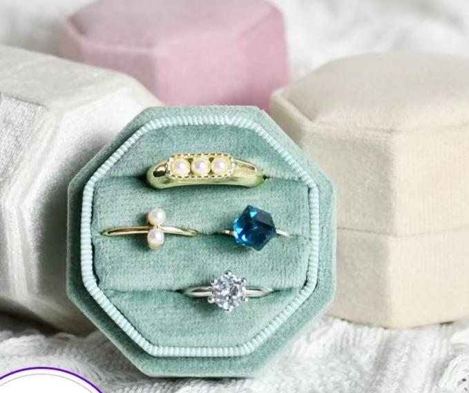 Exquisite Light Luxury Handmade Jewelry Box Velvet Proposal Ring Box Octagonal Pair Ring Wedding
