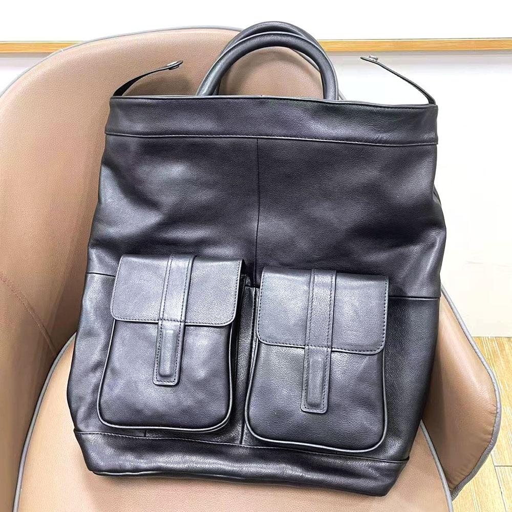 Black Large Backpack Simple Casual Men'S First Layer Cowhide Backpack Business Travel Computer Backpack