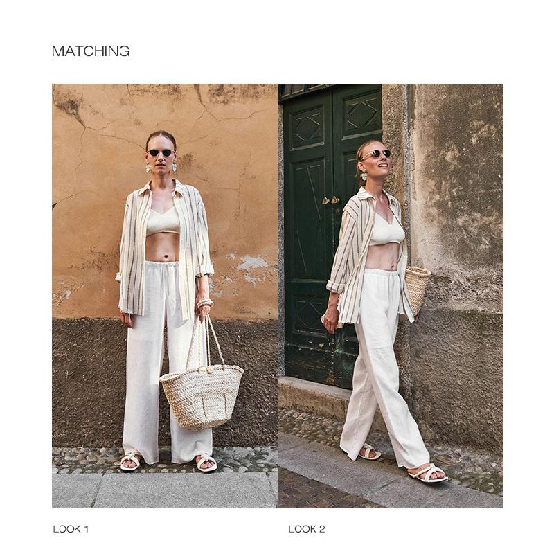 White linen tencel wide-leg women's pants, spring/summer high-end loose simple straight-leg pants, paper-thin cotton-linen casual women's trousers