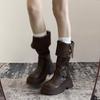 Cowhide version of Maillard boots, women's two wear lapel boots, thick soles increase height, western slim knight boots, Martin boots