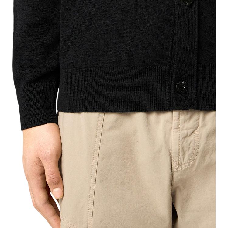 Stone Island Logo Single-Breasted V-Neck Long Sleeve Knit Sweater Men sweater Black K1S1551000-23S00B4-V0029