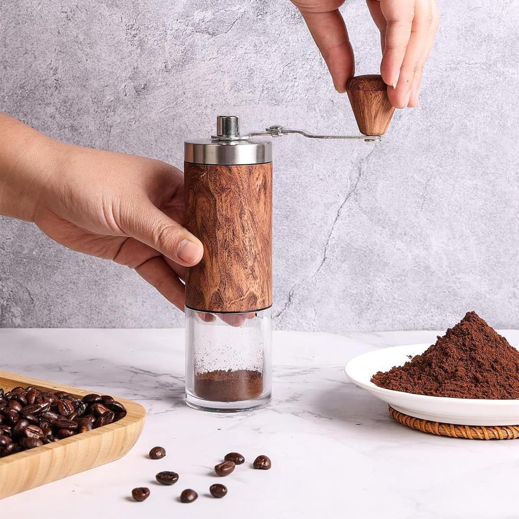 Hand Coffee Grinder with Stainless Steel Blades, Adjustable Grind Size, Adjustable Dial, High Precision, Ultra-Fine Grind, Uniform Powder, Perfect