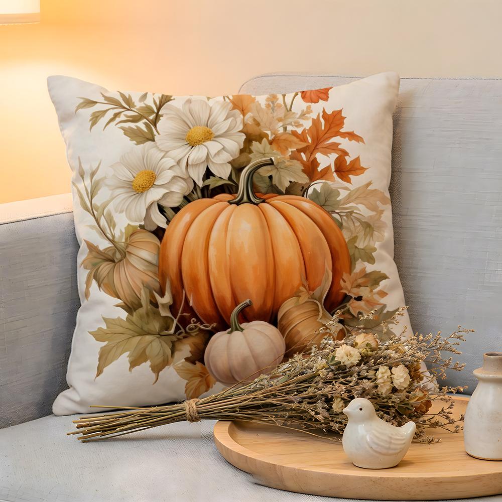 Cushion Cover Linen SkinFriendly Soft Decorative Case for Sofa Home Decor Fall pumpkin Bunny orange design Pillow cover