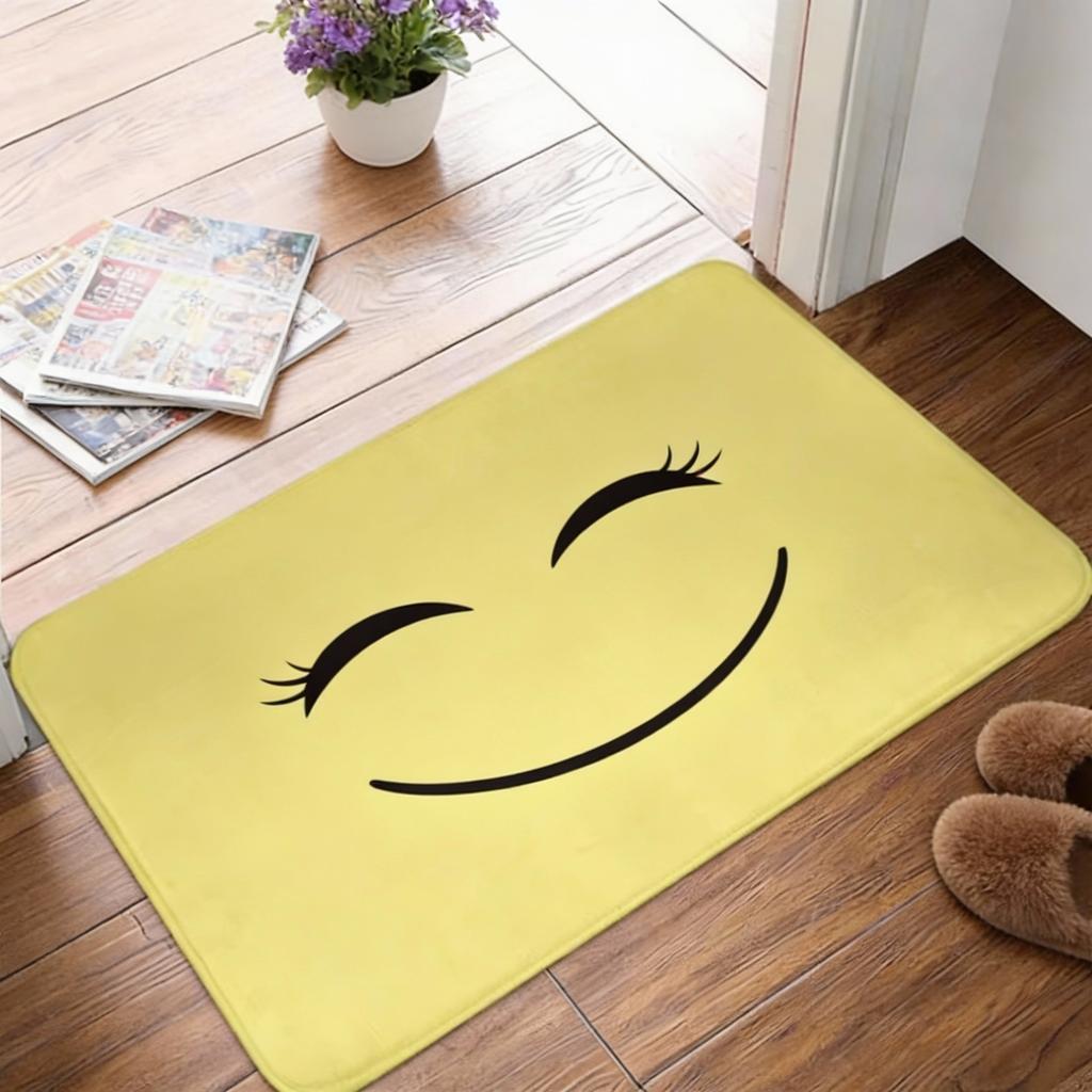 1pc Flannel Doormat, Outdoor Indoor Door Mat, Souvenir and Holiday Gift, Smiling Friend Logo Doormat, Rectangular Floor Mat