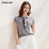 Zhaojun Women's Mulberry Silk Blend Short Sleeve Knit T-shirt with Lapel Collar