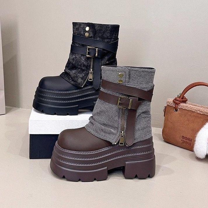 Comfortable inner height increase Martin boots women's 2025 autumn and winter new short boots thick-soled small trousers muffin bottom cigarette boots