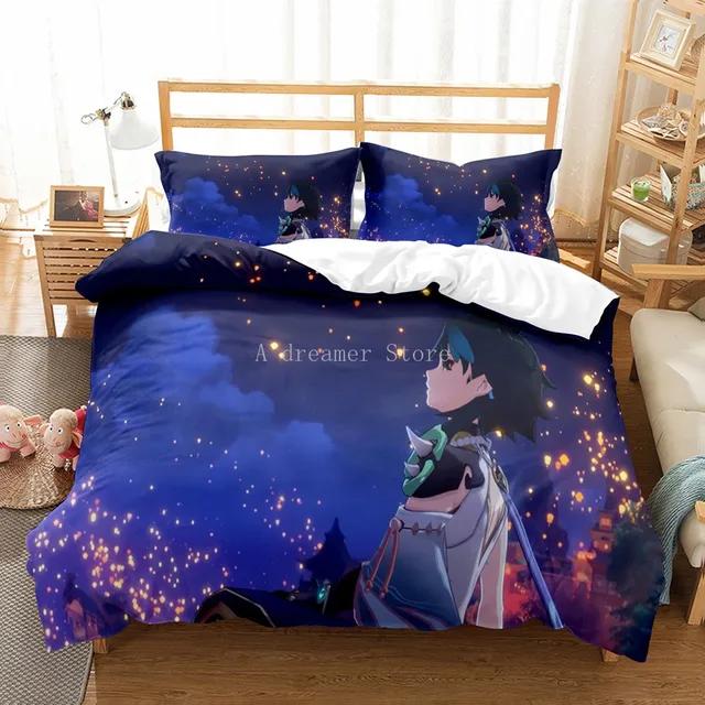 Genshin Impact Bedding Set For Kids Teens Boys Girls Game Duvet Cover With Pillowcase Microfiber Bedclothes Cartoon Bed Linen