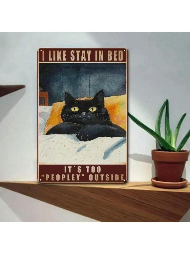 Vintage Black Cat Metal Wall Art Retro Tin Sign Decor for Bedroom Living Room