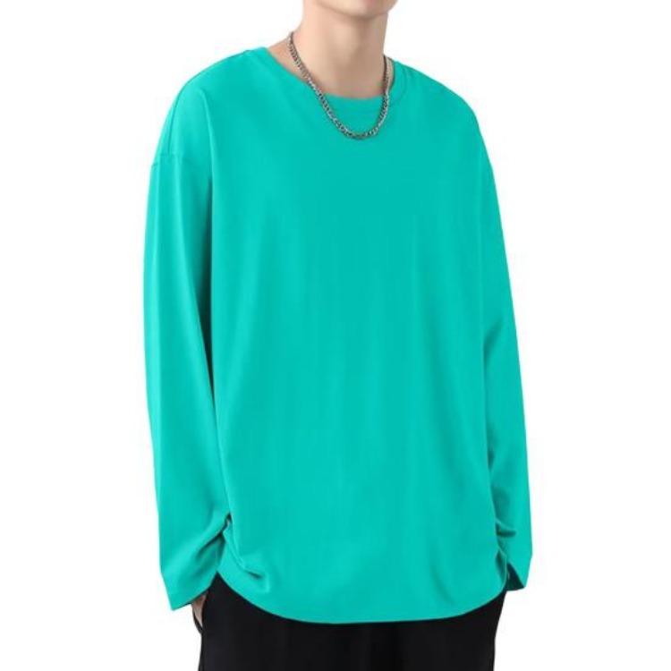T-shirt da uomo morbida traspirante vestibilità comoda pullover maglietta girocollo manica lunga tinta unita per casa palestra abbigliamento da strada top