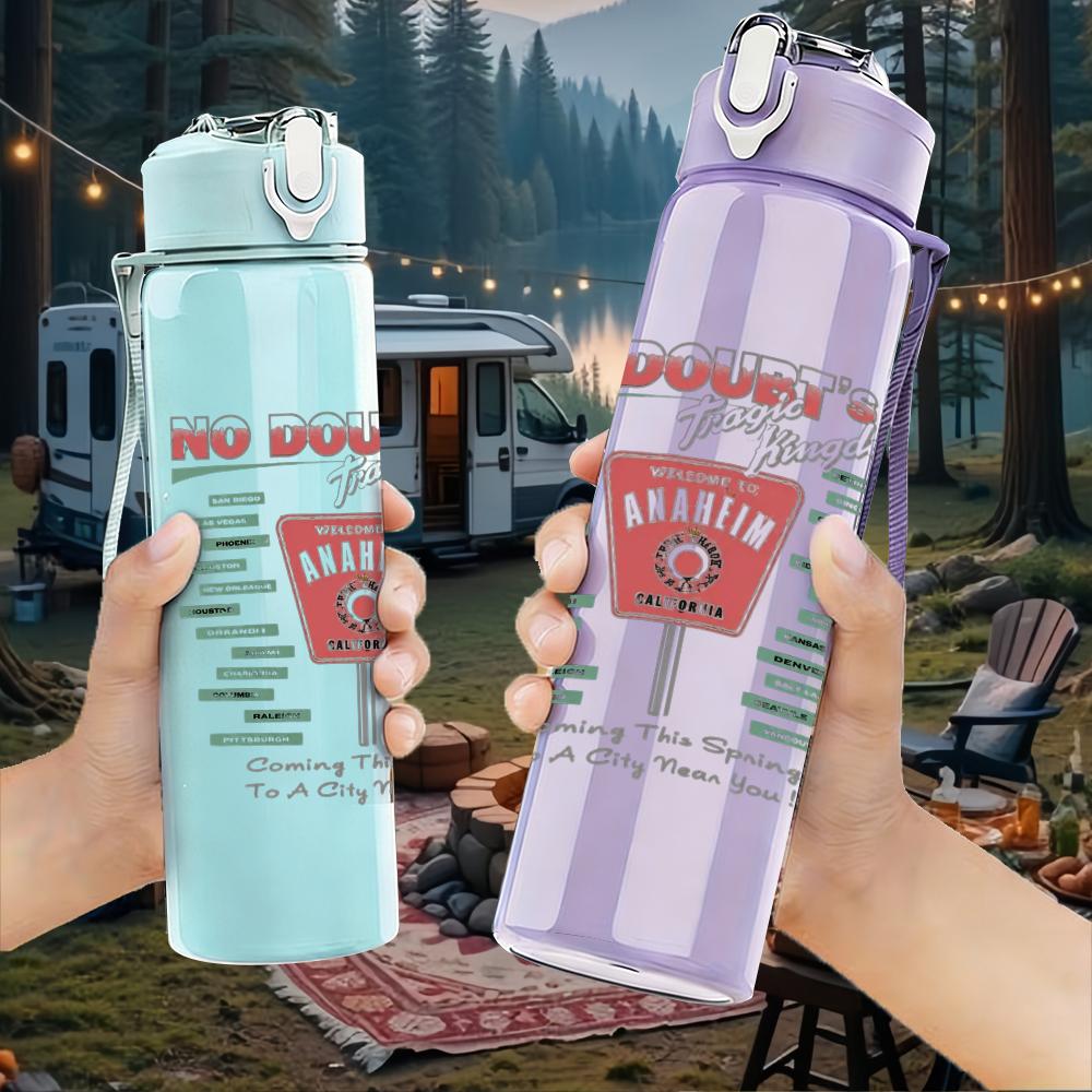 1PC Light grey faded blank textured print 750ml colorful plastic sports water bottle leakproof pop up lid with straw for outdoor work home use