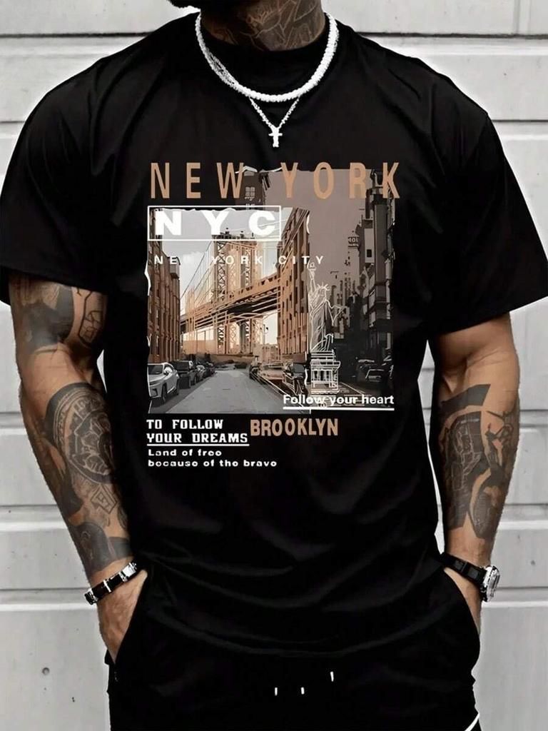 2026 Unisexs Casual Cotton Streetwear New York Brooklyn Street View HighQuality Clothing Fashionable TShirts Cotton TShirts