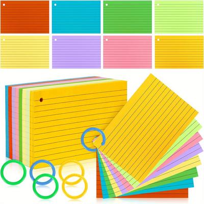320sheets Flash Cards 3 X 5inch Colorful Index Card with Ring, for School Learning and Office Use, 8 Colors