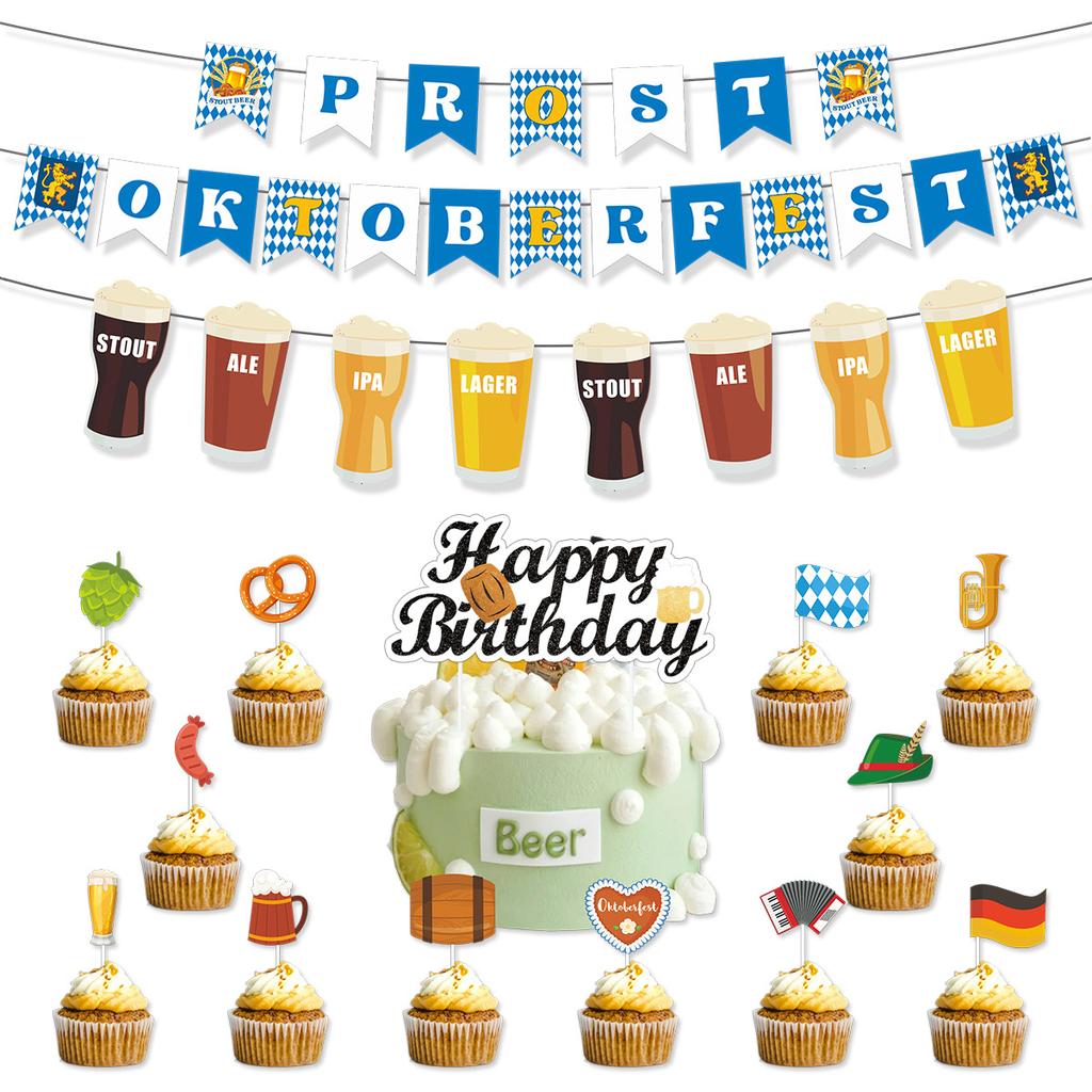 Oktoberfest Party Glasses Kit with German Festival Bunting Banner, Photo Booth Props, Customizable Celebration Essential