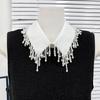 Elegant Pearls Beaded Bib Faux Collar Half Shirt for Women Lapel False Collar Detachable Collar Neckline Choker Necklace
