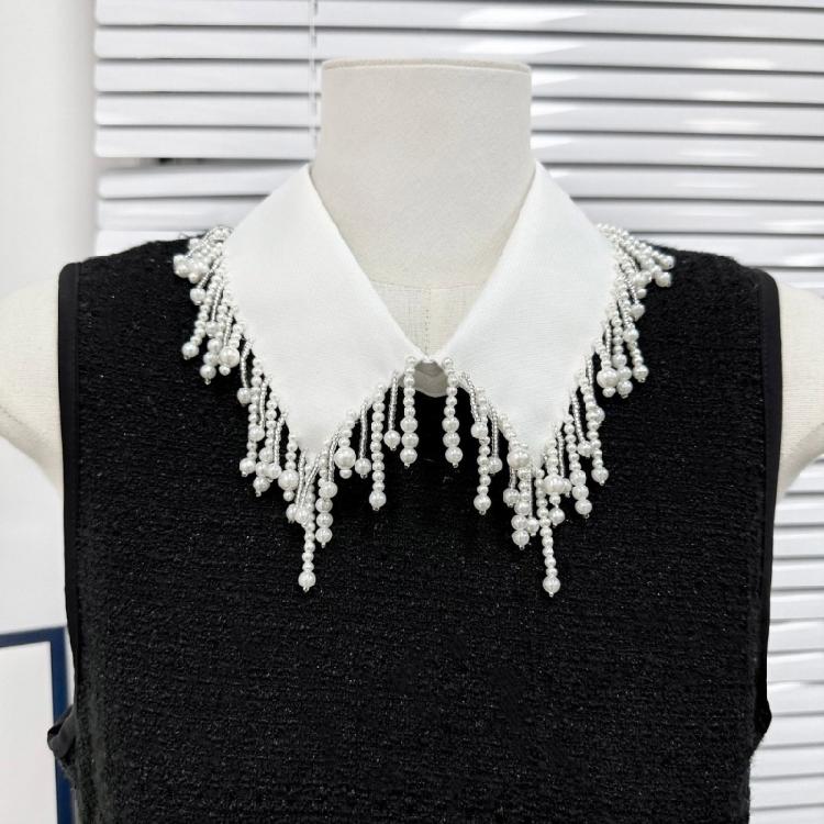 Elegant Pearls Beaded Bib Faux Collar Half Shirt for Women Lapel False Collar Detachable Collar Neckline Choker Necklace