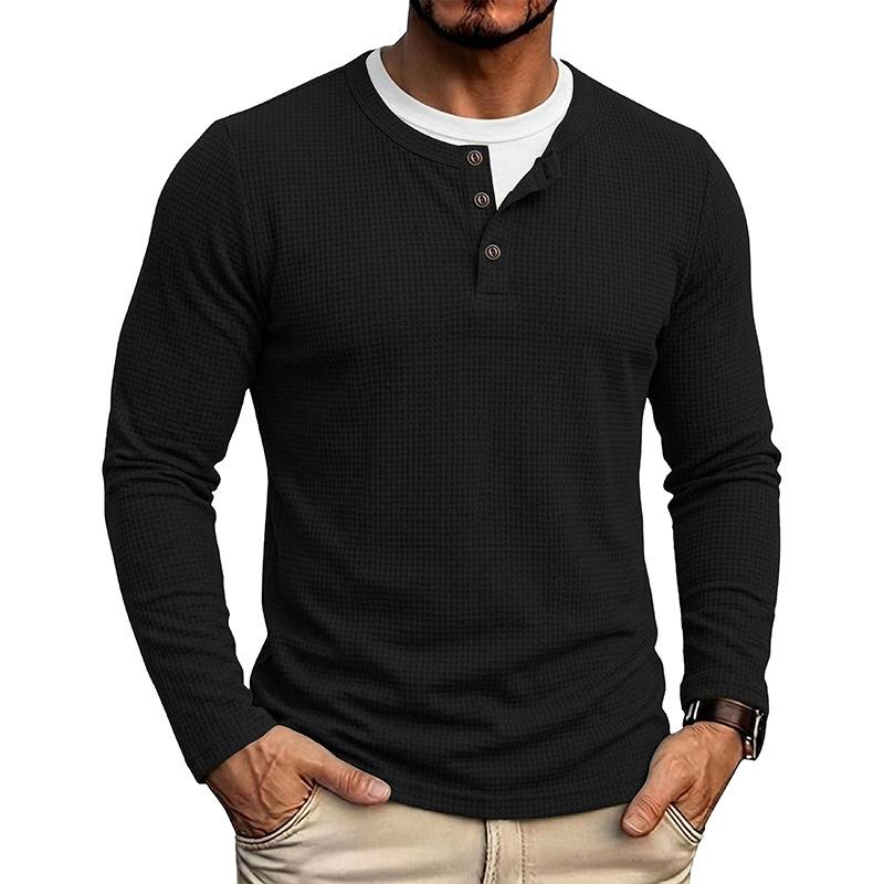 Herbst Winter Herren Fake Two-Piece Langarm Henley T-Shirt Waffel Casual Basisschicht T-Shirts Amerikanischer Stil Oberteile