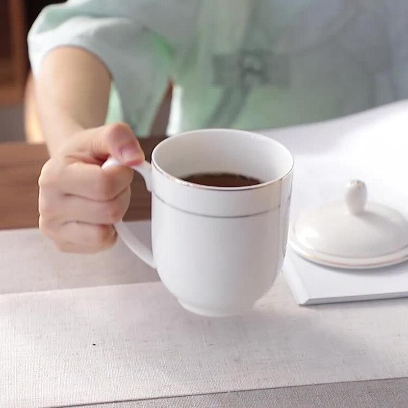 White Ceramic Tea Water Cup with Lid