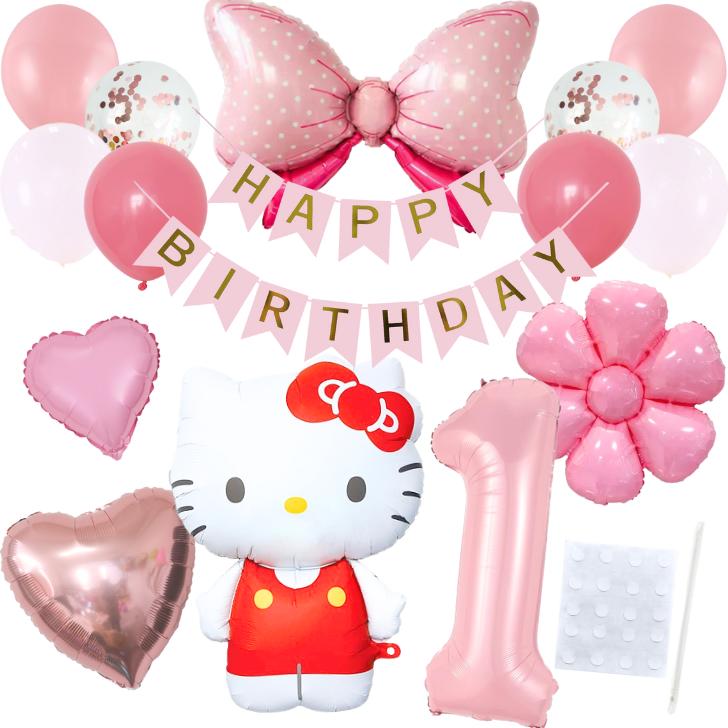 Birthday decoration set balloons Happy Sanrio Hello Kitty Kitty-chan ribbon heart daisy garland cute pink number adult child girl boy.