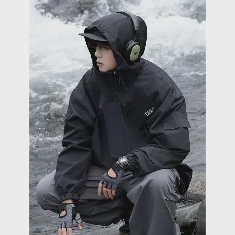Mountain Outdoor Men's Windproof Waterproof Jacket - Trendy American-style Functional Workwear for Spring and Autumn