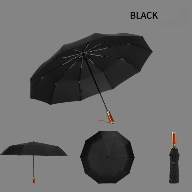 High-end Solid Wood Short Handle Umbrella Fully Automatic Reinforced Windproof Rainproof Enlarge Business Advertising Umbrella