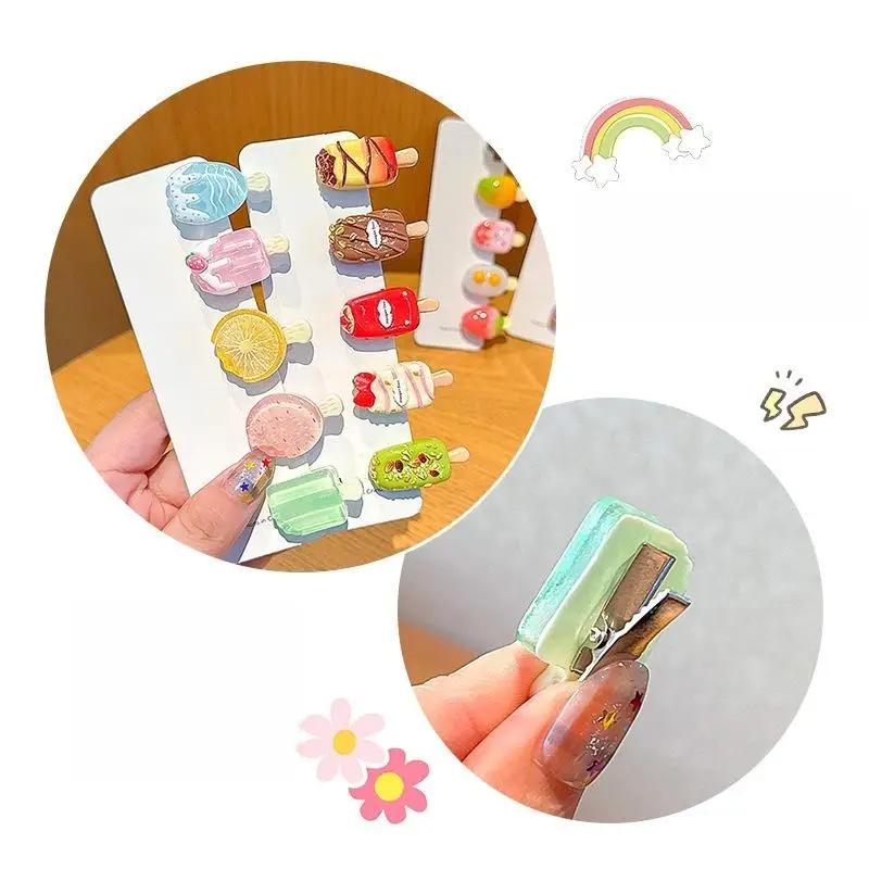 10Pcs Hair Accessory Cute Mini Ice Cream Transparent Funny Hair Clip For Women Bangs And Hair Tidying Duckbill Clip