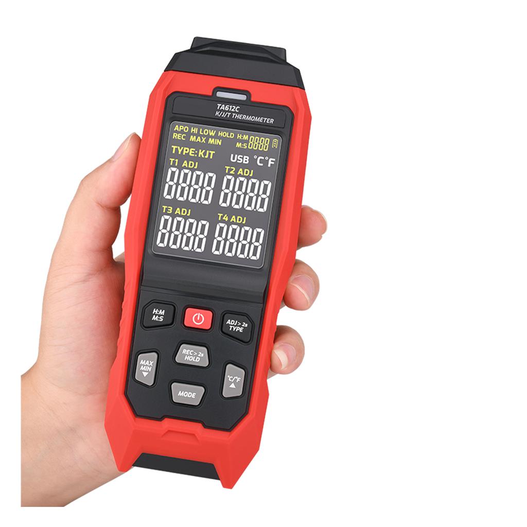 K J T Type Thermometer 4 Channels Digital Thermocouple Thermometer 5000 Group Data Storage VA Color Screen with