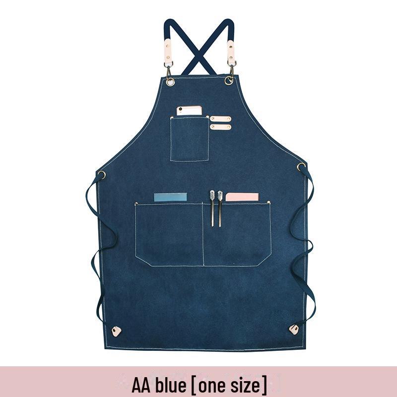 Custom Logo Floral Canvas Apron for Milk Tea, Baking, Kitchen, and Barber Use - Thickened for Men and Women