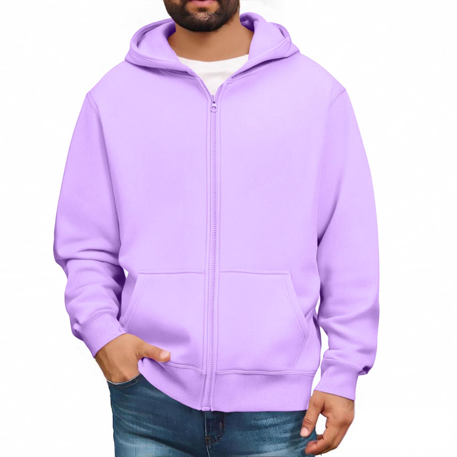 Amydeal Heren Sweatshirts met Lange Mouwen en Volledige Rits, Pullover Tops, Casual en Lange Jassen met Zakken L lichtpaarse kleur