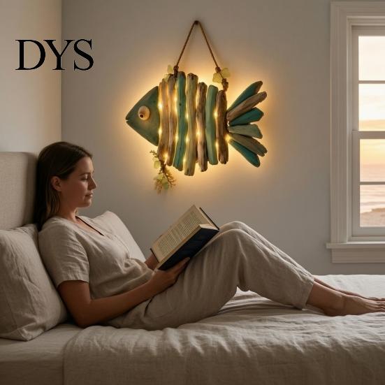 Cordless Wall Lighting Coastal Fish Pendant with Light, Fish/Turtle/Jellyfish/Dolphin/Octopus/Whale Shape, Resin Ocean Bedroom Bedside Light