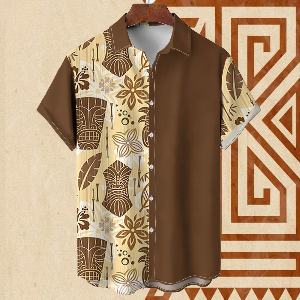Vintage Ethnic Patterns 3D Print Beach Hawaii Shirts For Men Casual Turndown Collar Short Sleeve Beach Button Shirt Men's Shirts